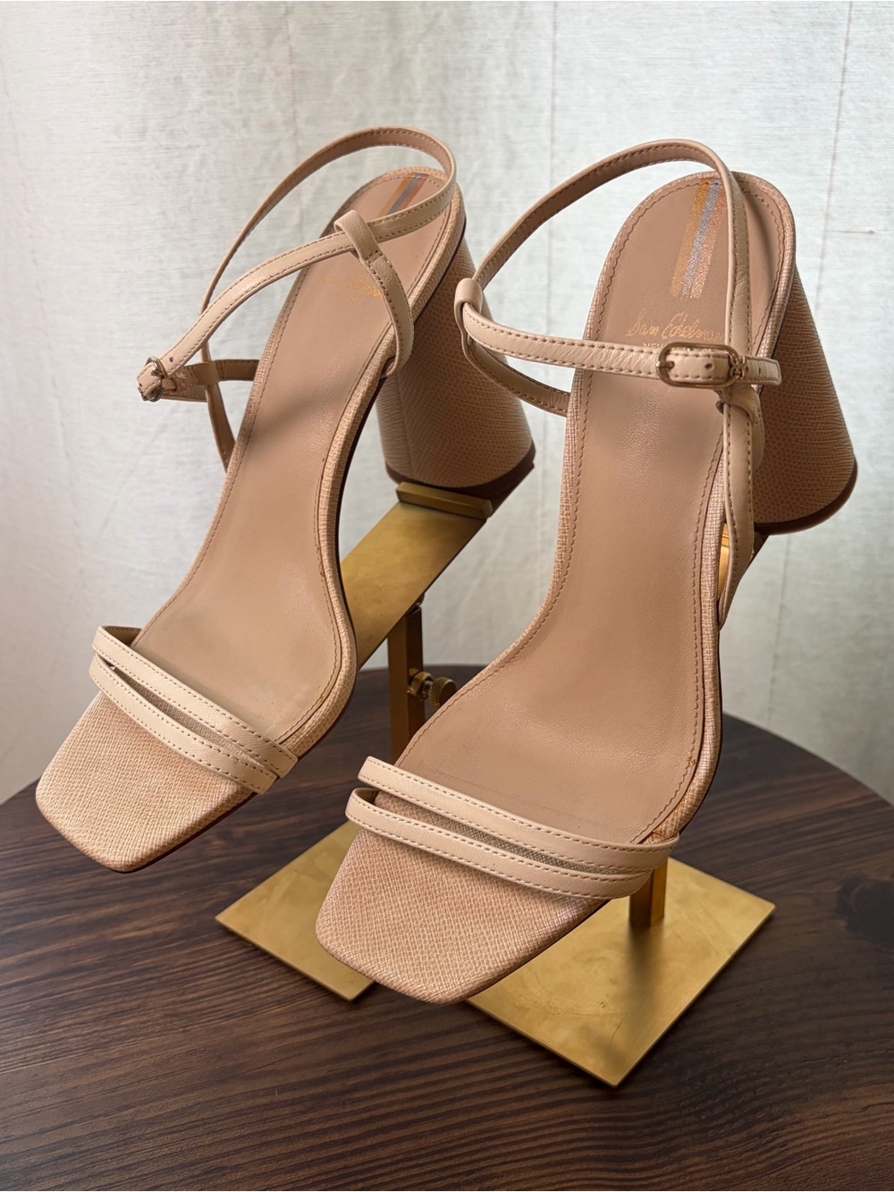 Sam Edelman Kit Beige Leather Square Toe Block Heel Strappy Sandals 9